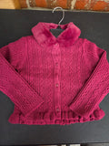 Raspberry Knit Cardigan w/ Faux Fur Collar