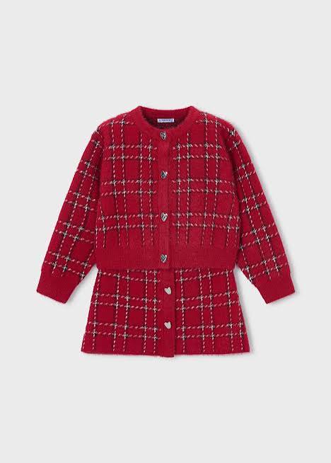 Red Plaid Sweater Skirt Set