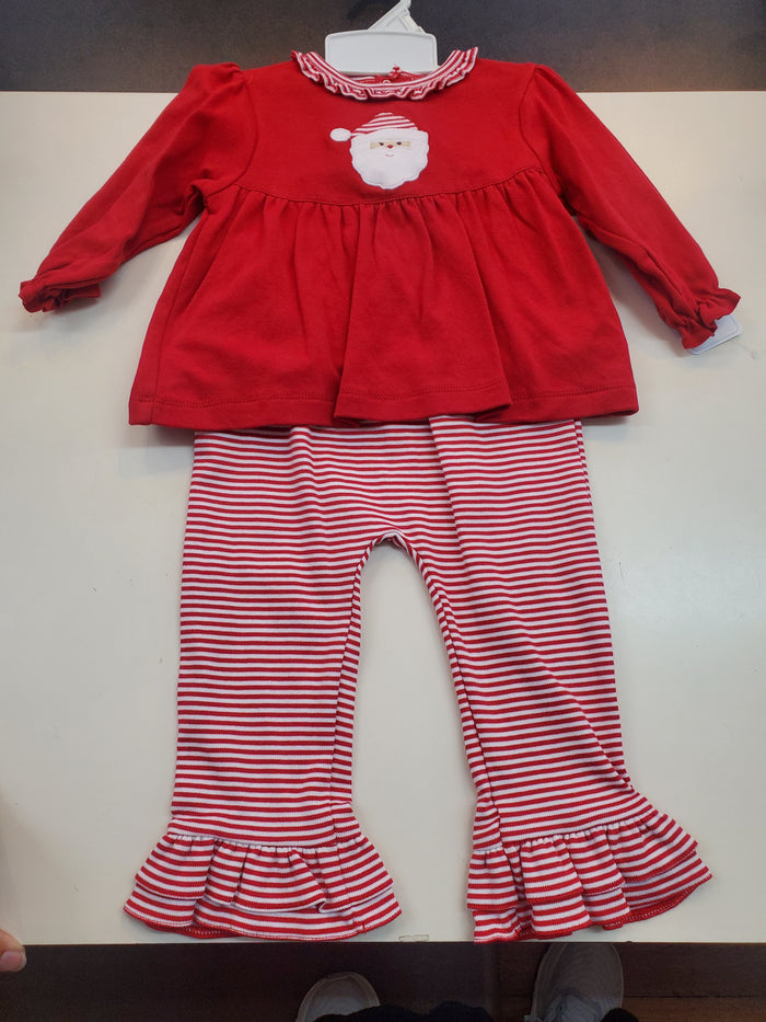 Red Santa Top+ Red Stripe Ruffle Pant Set