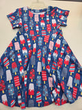 Red, White and Blue Swirly Girl Dress