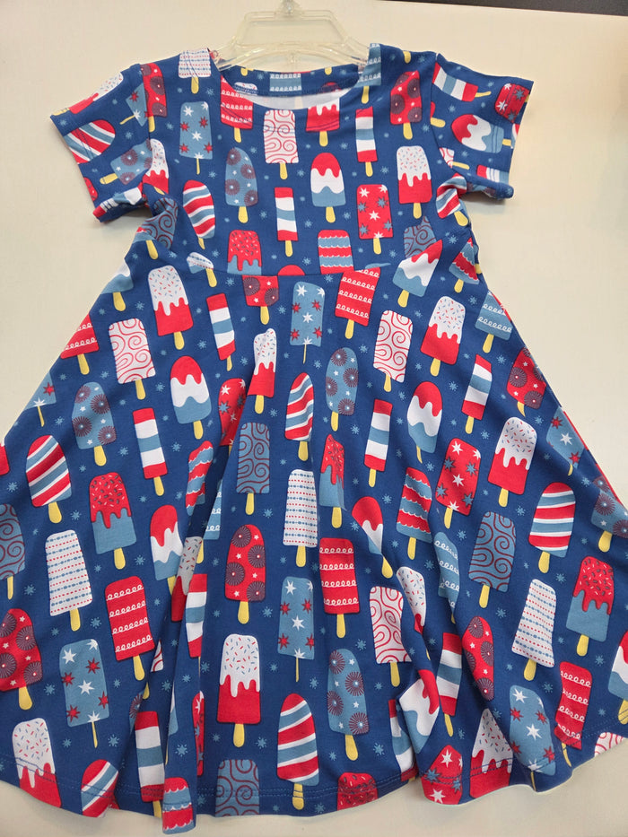Red, White and Blue Swirly Girl Dress