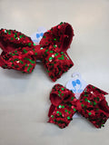 Red/Green Sequin Overlay Bow-2 sizes
