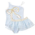 Sequin Blue Bow Swimsuit & Skirt Set