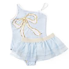 Sequin Blue Bow Swimsuit & Skirt Set