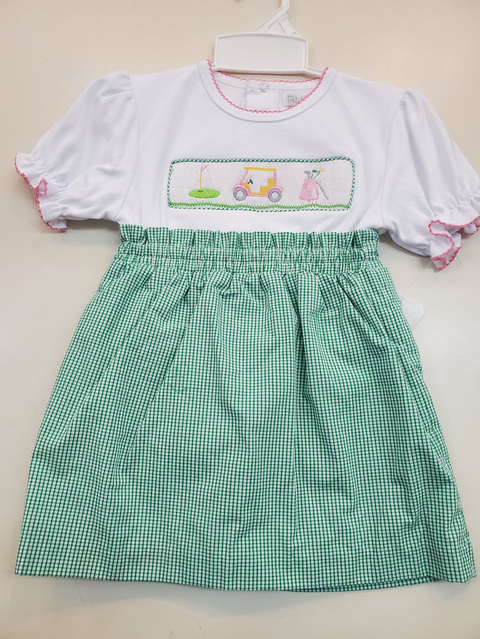 Smocked Golf Green Skirt Set