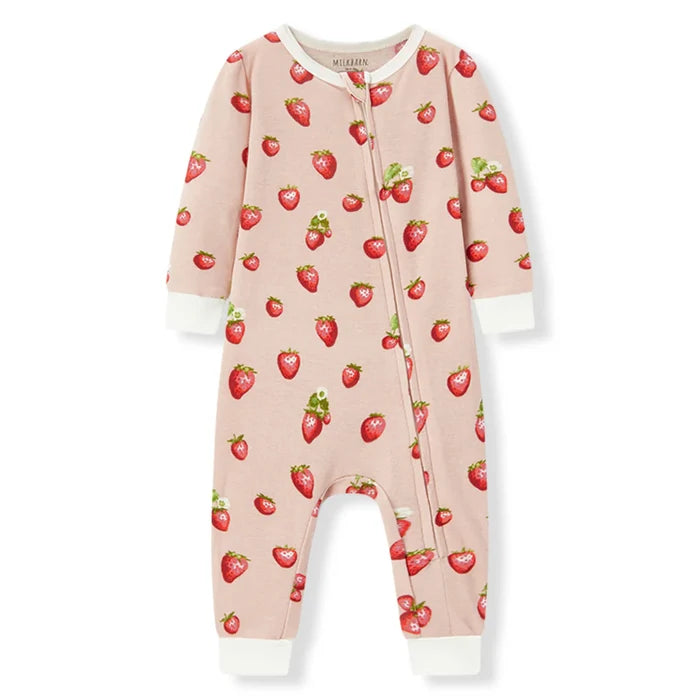 Strawberry Organic Cotton Zipper Pajamas