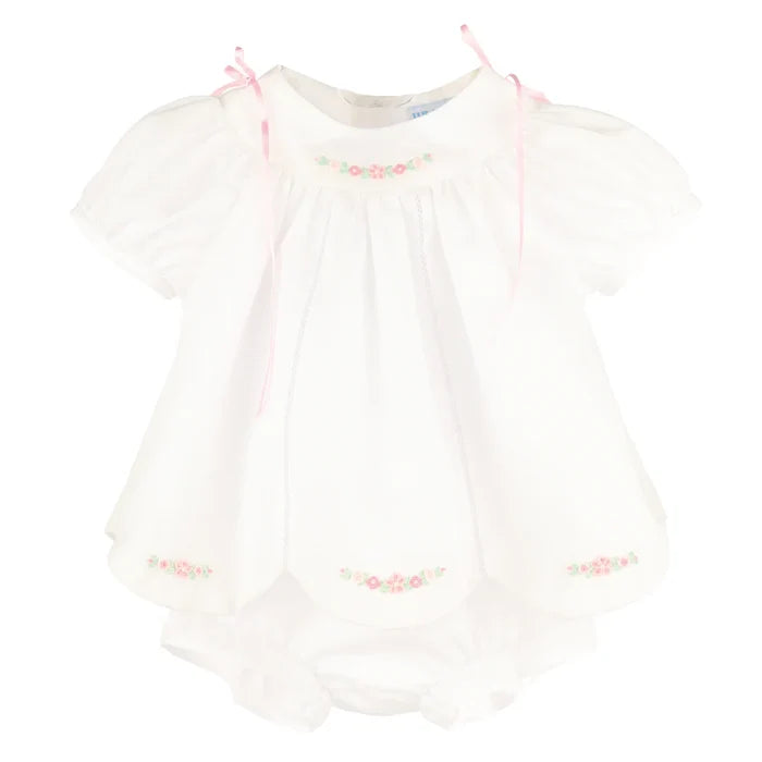 White Dress w/ Pink Embroidered Flowers